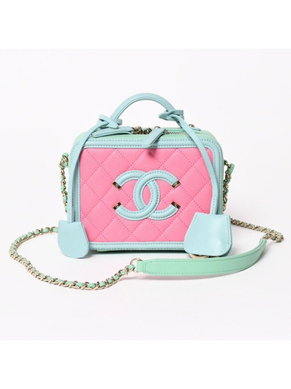 Chanel CC Filigree Vanity Bag CC Logo Caviar Leather Pink Mint Green